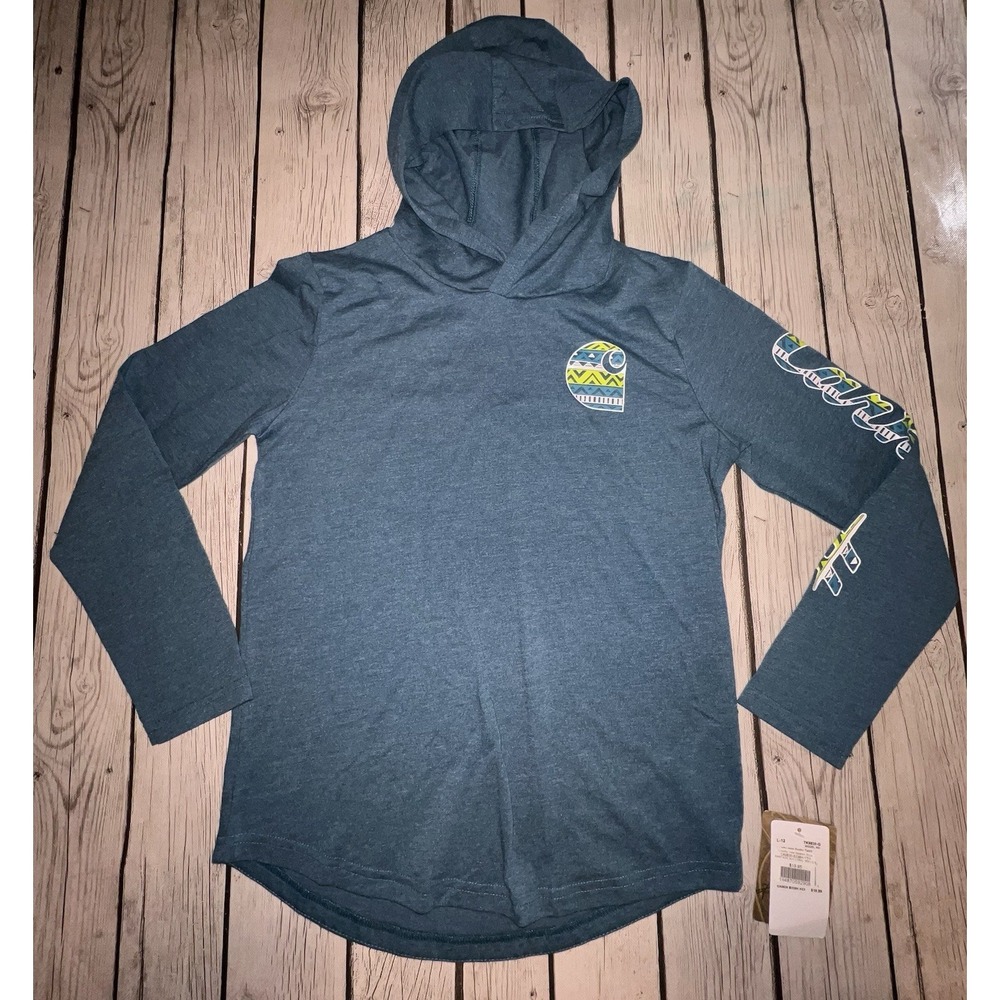 Carhartt Kid's Large (12) Blue Long Sleeve Graphic Hooded T-Shirt Brand New
